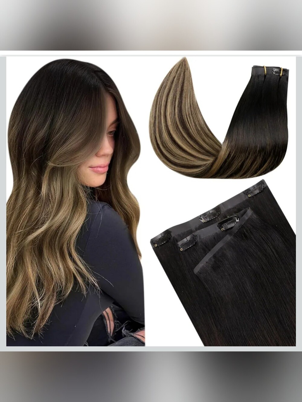Laa Voo Seamless Clip-Ins Human Hair Dark Brown Ash Blonde 1b 4 27 100g